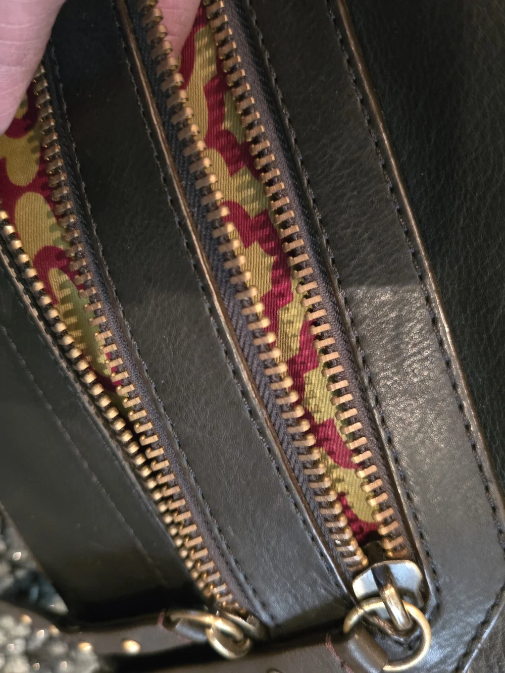 orYANY Black Leather Satchel with Brass-Tone Zipper & Brown Accents.  Excellent
